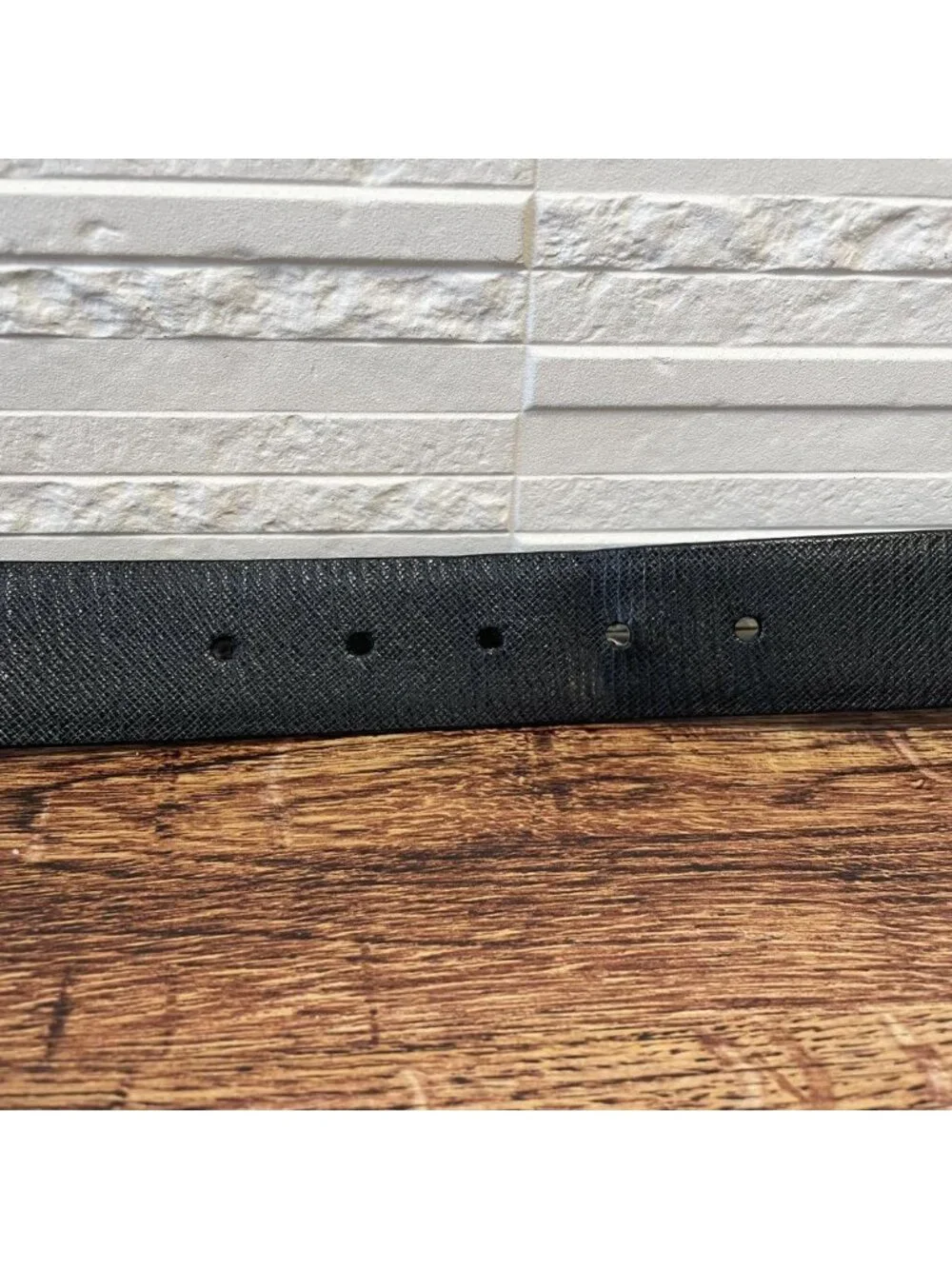 Prada Saffiano Leather Silver Buckle Belt Black